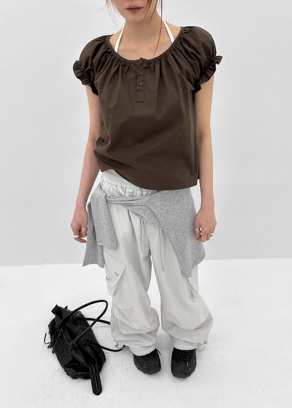 Jemjem Shirring Puff Short Sleeve Blouse