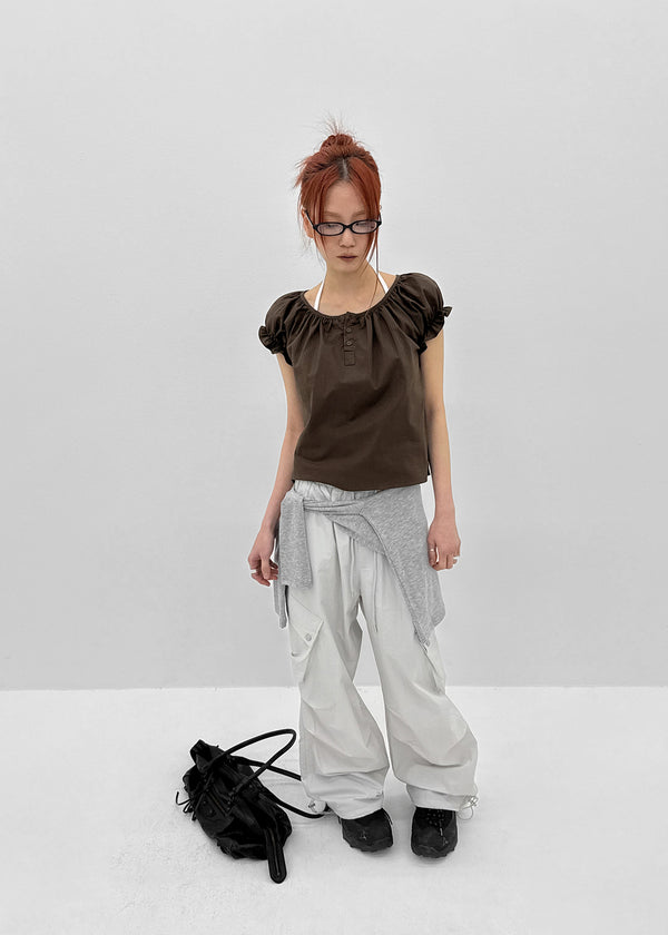 Jemjem Shirring Puff Short Sleeve Blouse