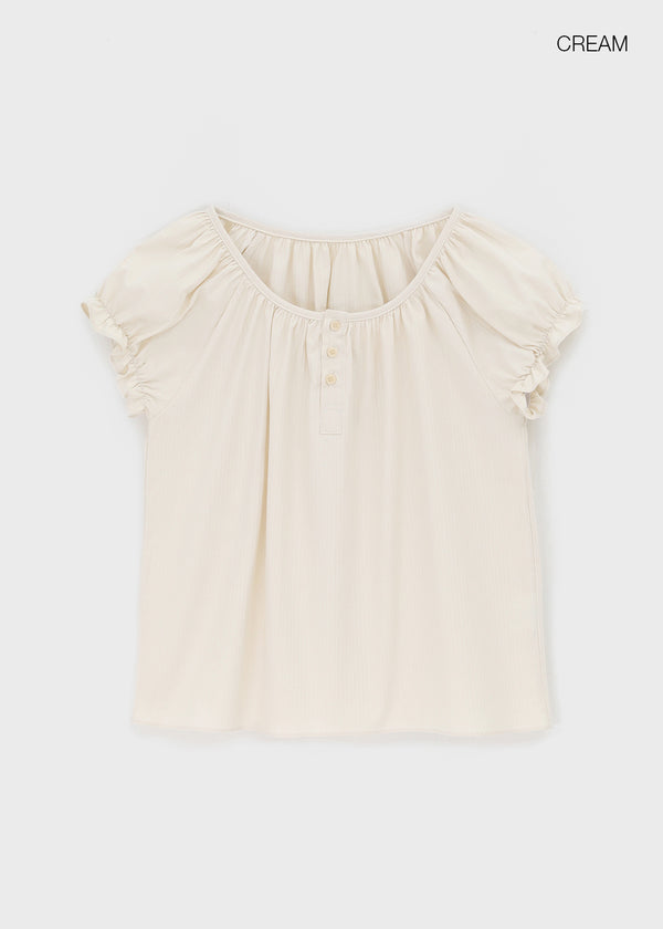 Jemjem Shirring Puff Short Sleeve Blouse