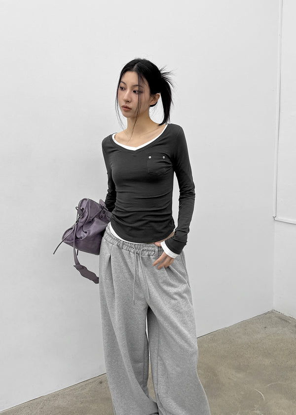 [MADE] Higg Pocket V-Neck Long-Sleeve Tee