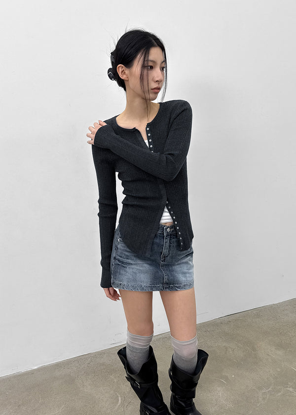 Baent Snap Button Rounding Slim Cardigan