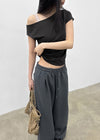 Srank Unbal Off-shoulder Short Sleeve T-shirt