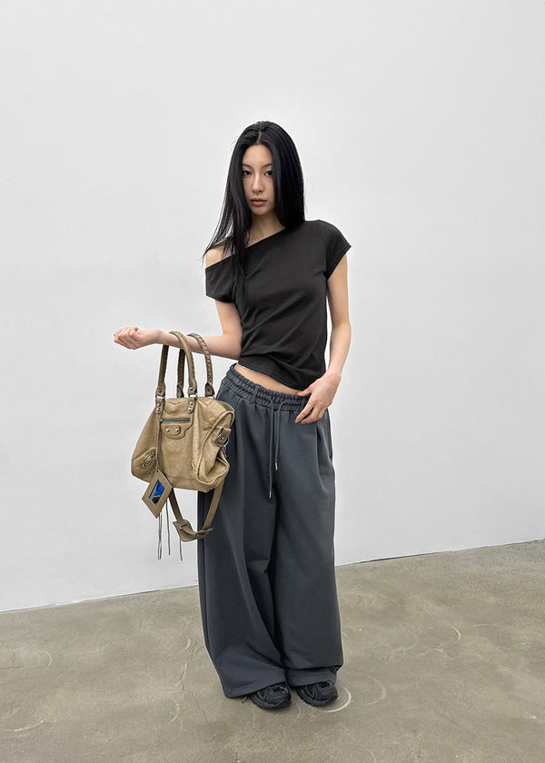 Srank Unbal Off-shoulder Short Sleeve T-shirt