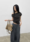 Srank Unbal Off-shoulder Short Sleeve T-shirt