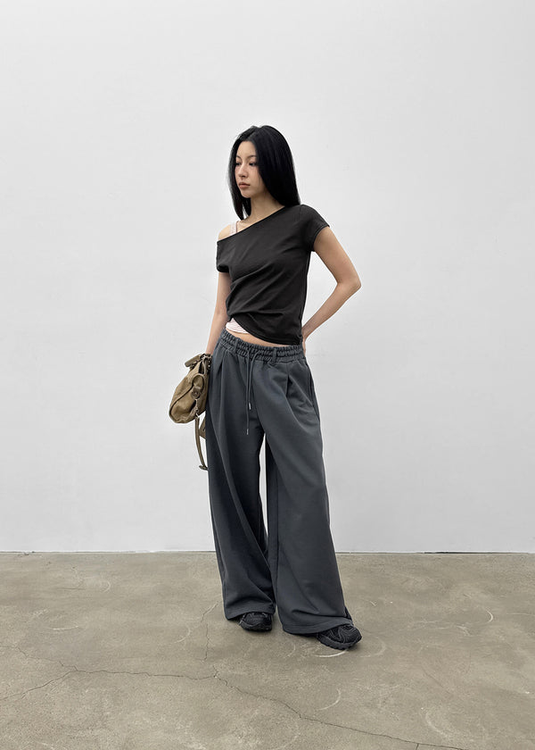 Srank Unbal Off-shoulder Short Sleeve T-shirt