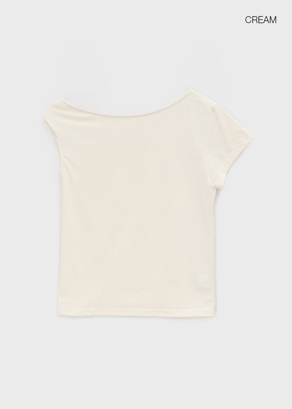Srank Unbal Off-shoulder Short Sleeve T-shirt