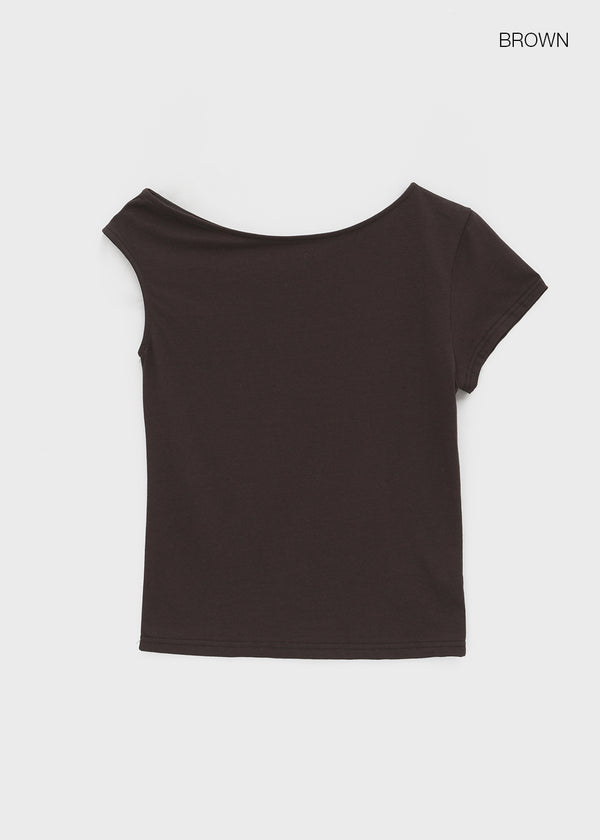 Srank Unbal Off-shoulder Short Sleeve T-shirt