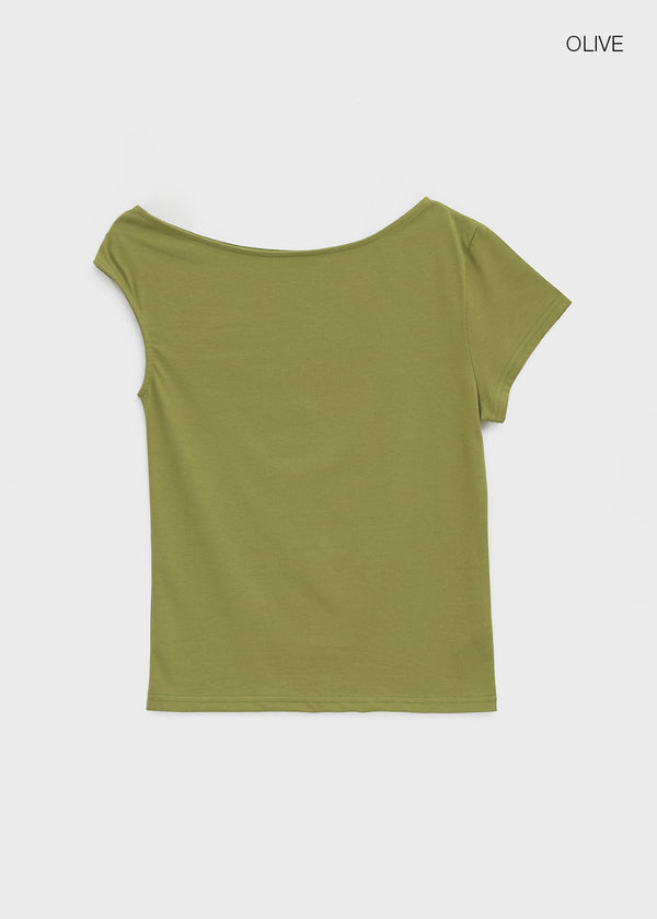 Srank Unbal Off-shoulder Short Sleeve T-shirt