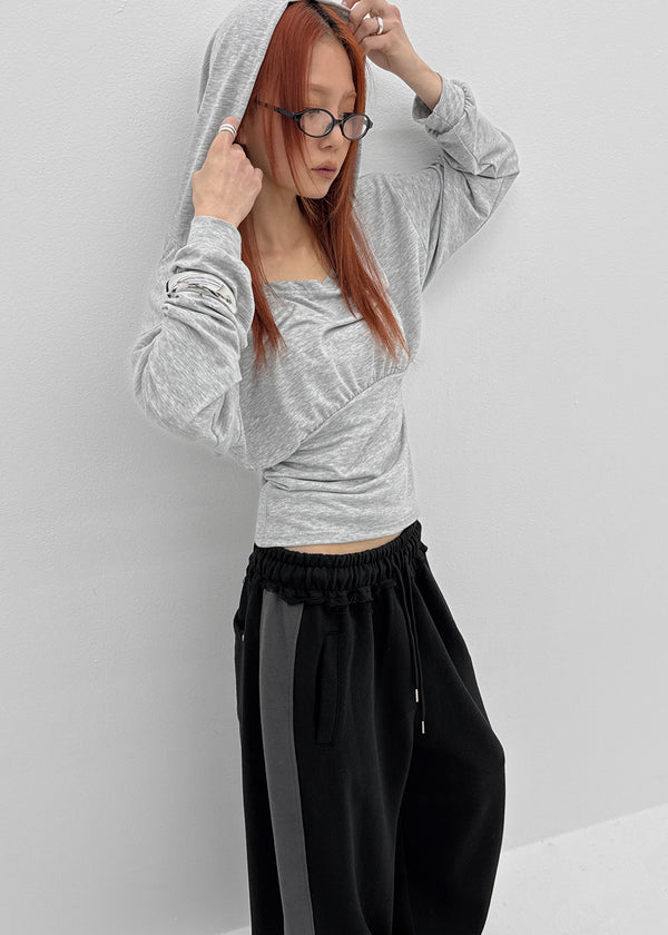Venuden Pintuck Hood Long Sleeve Tee
