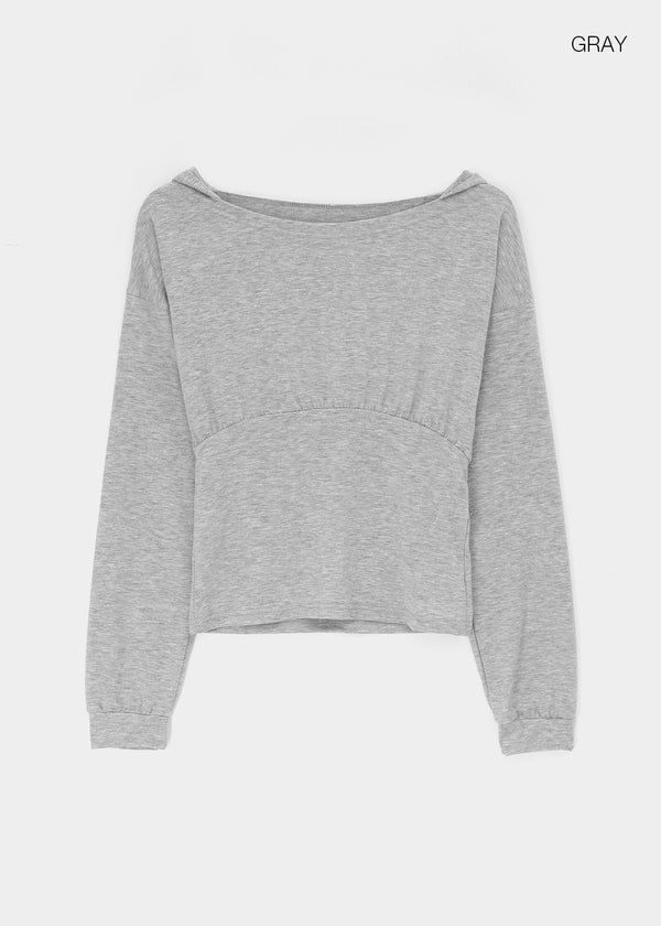 Venuden Pintuck Hood Long Sleeve Tee