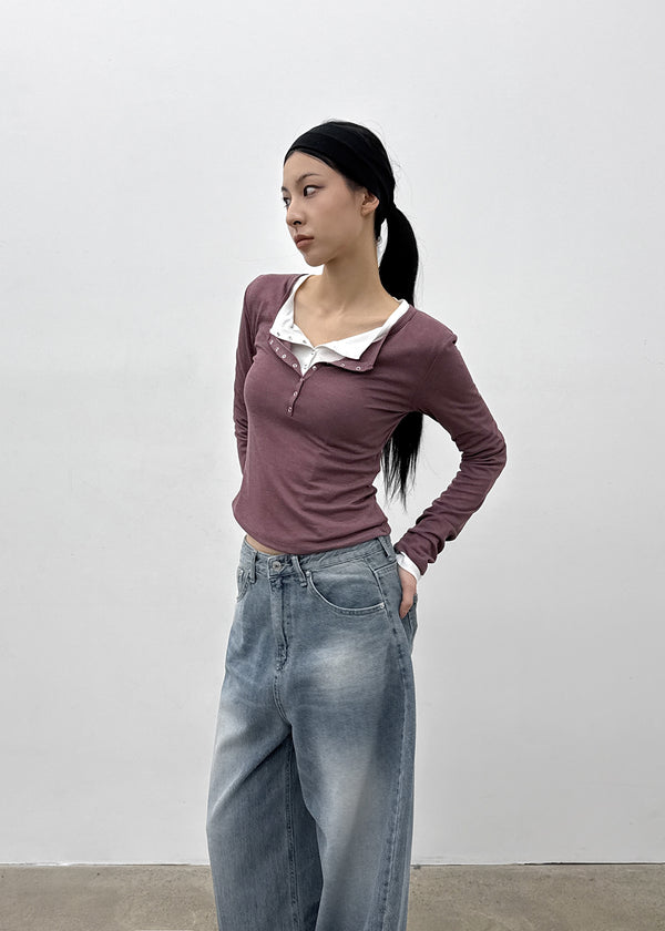 [MADE] Merib Waffle Henley-Neck Long-Sleeve T-Shirt