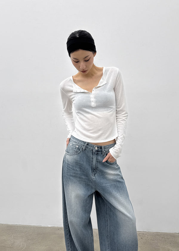 [MADE] Merib Waffle Henley-Neck Long-Sleeve T-Shirt