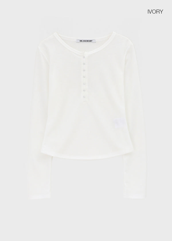 [MADE] Merib Waffle Henley-Neck Long-Sleeve T-Shirt