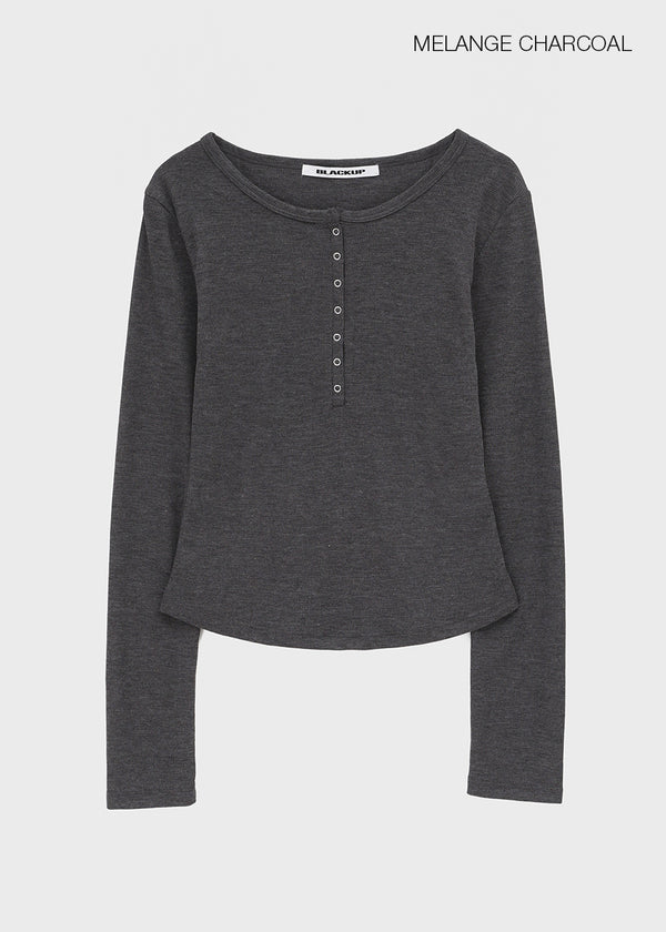 [MADE] Merib Waffle Henley-Neck Long-Sleeve T-Shirt