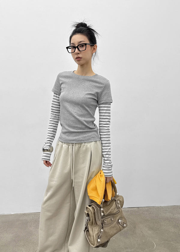 Lopoa Striped Layered Long Sleeve Tee