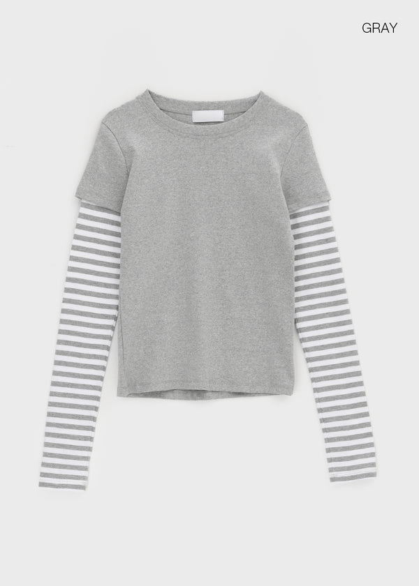 Lopoa Striped Layered Long Sleeve Tee
