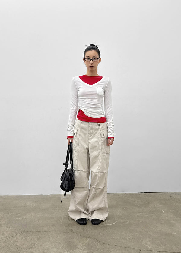 (UNISEX) Urban Washing Cut-out Wide Cargo Pants