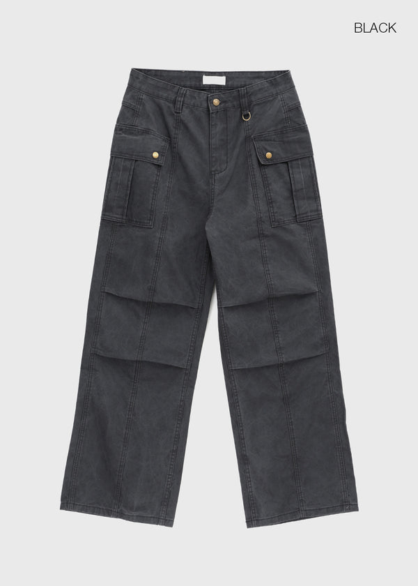 (UNISEX) Urban Washing Cut-out Wide Cargo Pants