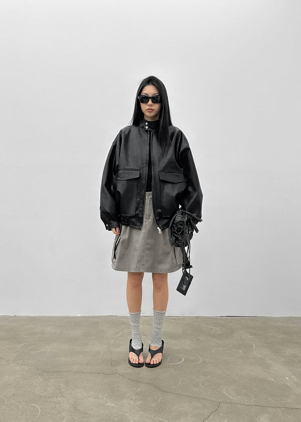 Conton High-neck Pocket Leather Jumper