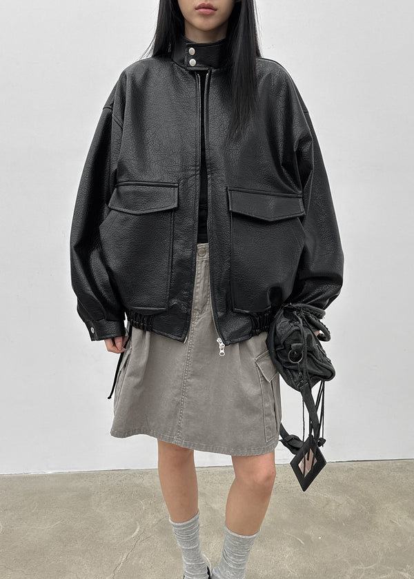 Conton High-neck Pocket Leather Jumper