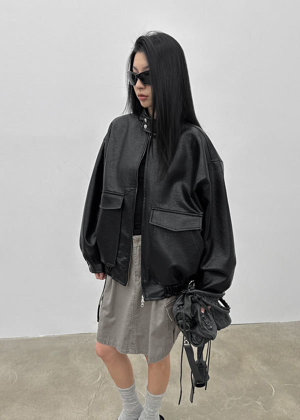 Conton High-neck Pocket Leather Jumper