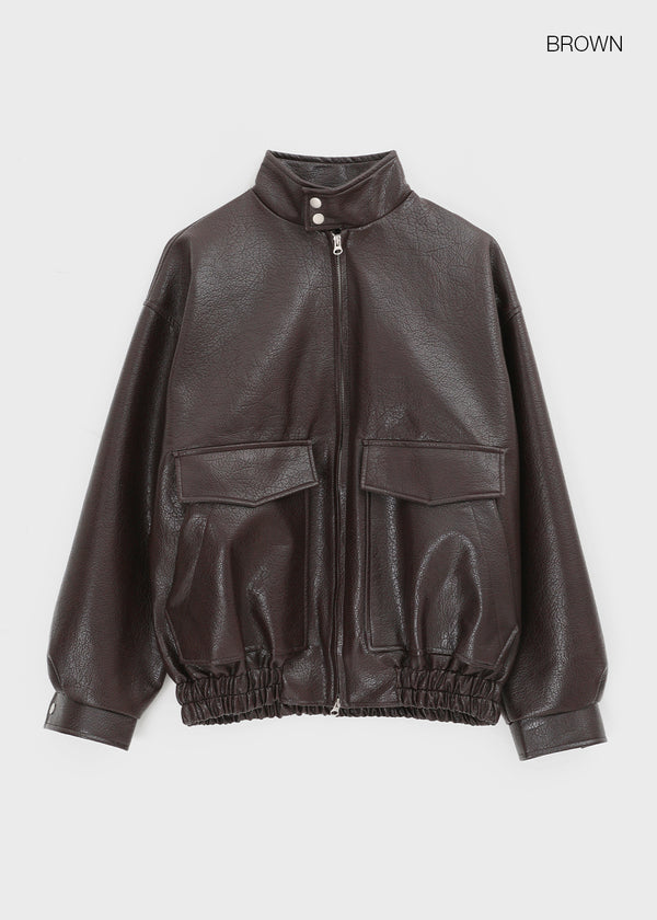 Conton High-neck Pocket Leather Jumper
