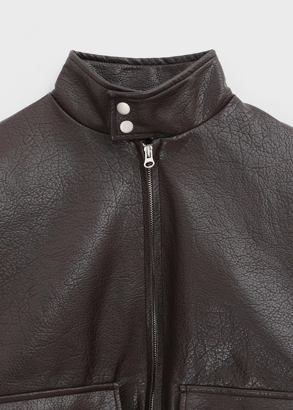 Conton High-neck Pocket Leather Jumper
