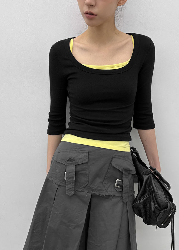 [MADE] Chofrin Square-Neck 7-Length T-Shirt