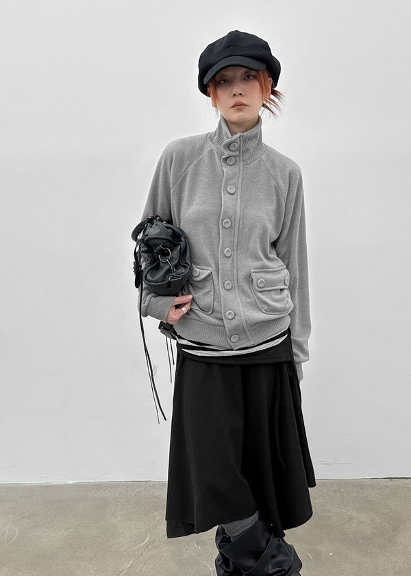 Litnum High-neck Pocket Knit Cardigan