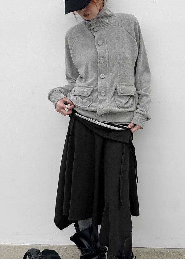 Litnum High-neck Pocket Knit Cardigan