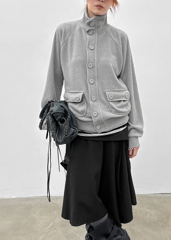 Litnum High-neck Pocket Knit Cardigan