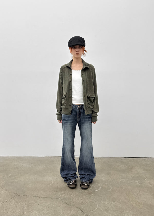 Litnum High-neck Pocket Knit Cardigan