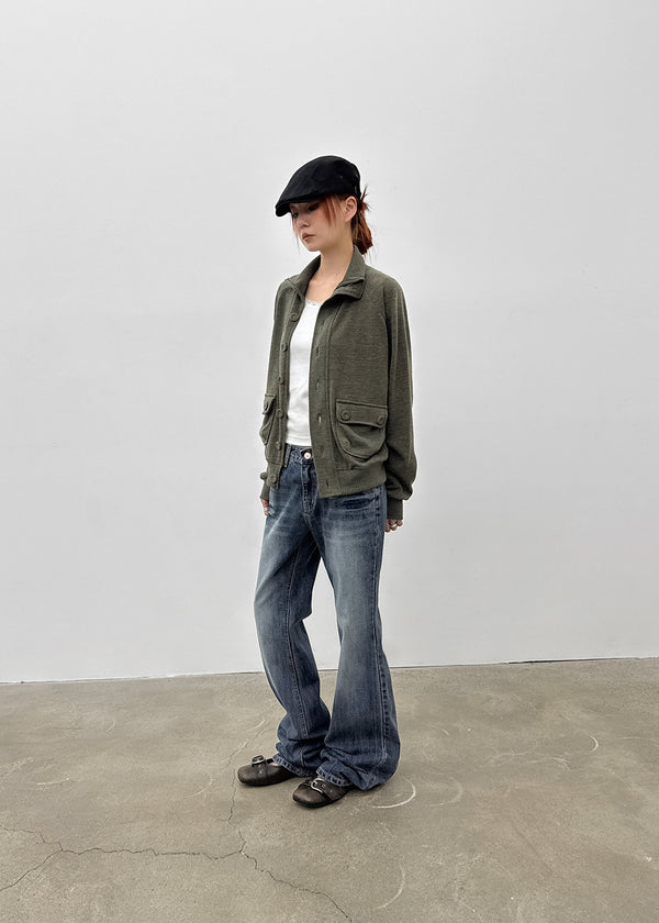 Litnum High-neck Pocket Knit Cardigan