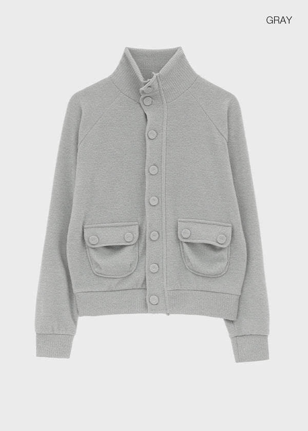 Litnum High-neck Pocket Knit Cardigan