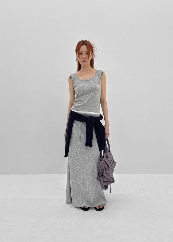 Kabdo Color-block Layered Banding Long Skirt
