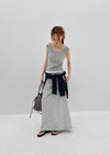 Kabdo Color-block Layered Banding Long Skirt