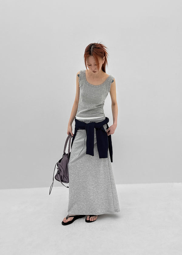 Kabdo Color-block Layered Banding Long Skirt