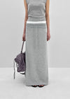 Kabdo Color-block Layered Banding Long Skirt