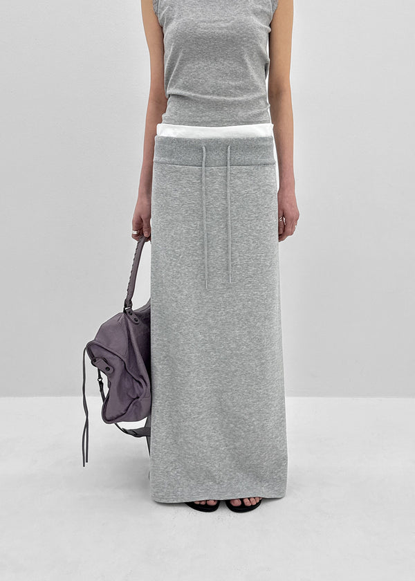 Kabdo Color-block Layered Banding Long Skirt