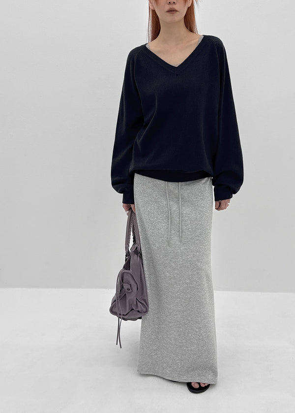 Kabdo Color-block Layered Banding Long Skirt