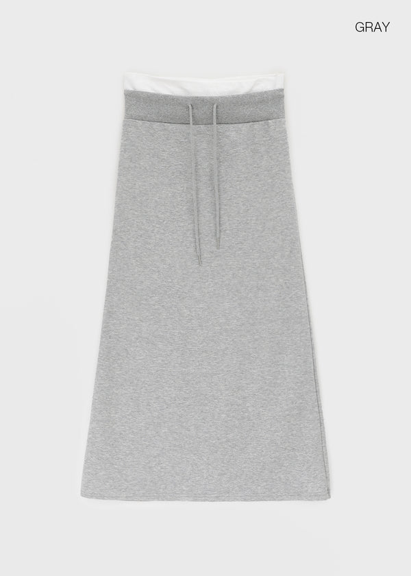 Kabdo Color-block Layered Banding Long Skirt