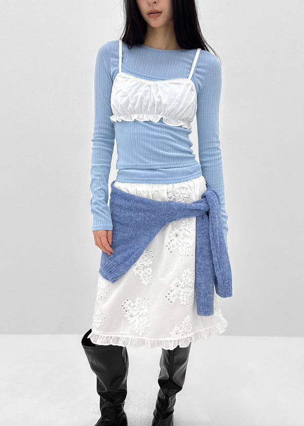 Mitron Punching Lace Banding Midi Skirt