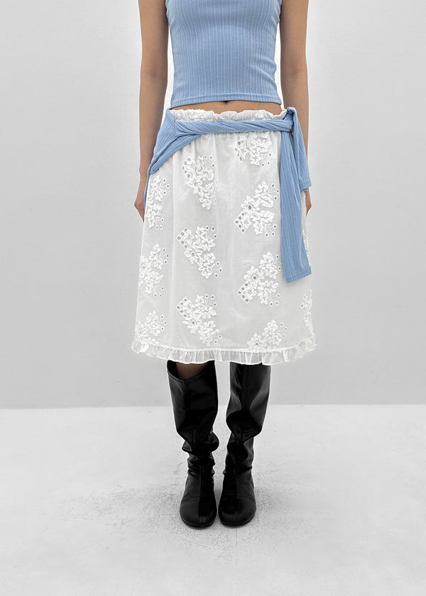 Mitron Punching Lace Banding Midi Skirt