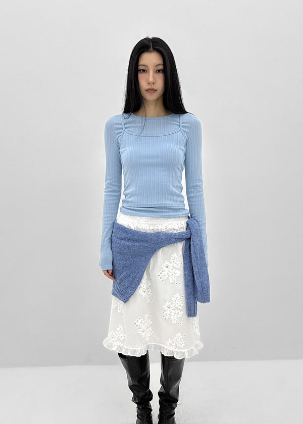 [MADE] Fluffy Layered Ribbed Long Sleeve Top (Set Available)