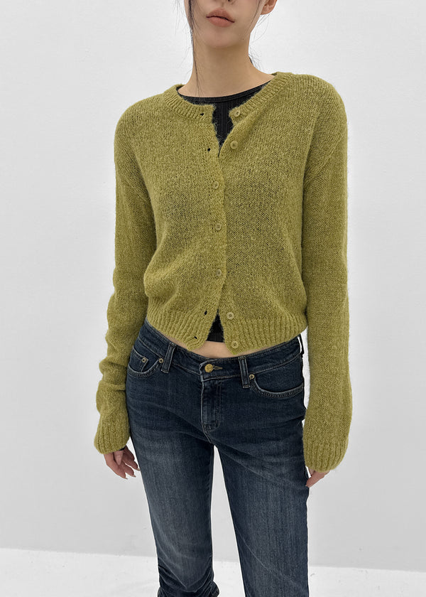 Neeson Hairy Round Wool Knit Cardigan