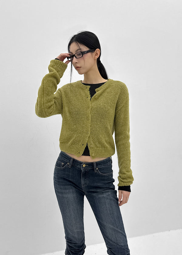 Neeson Hairy Round Wool Knit Cardigan