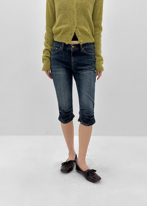 Betco Washed Shirring Capri Denim Pants