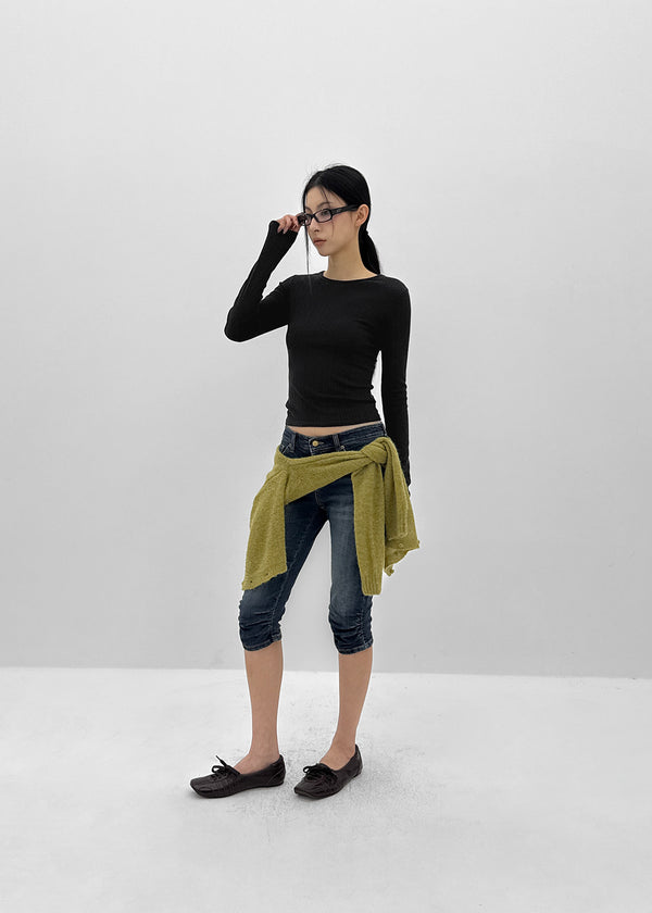 Betco Washed Shirring Capri Denim Pants