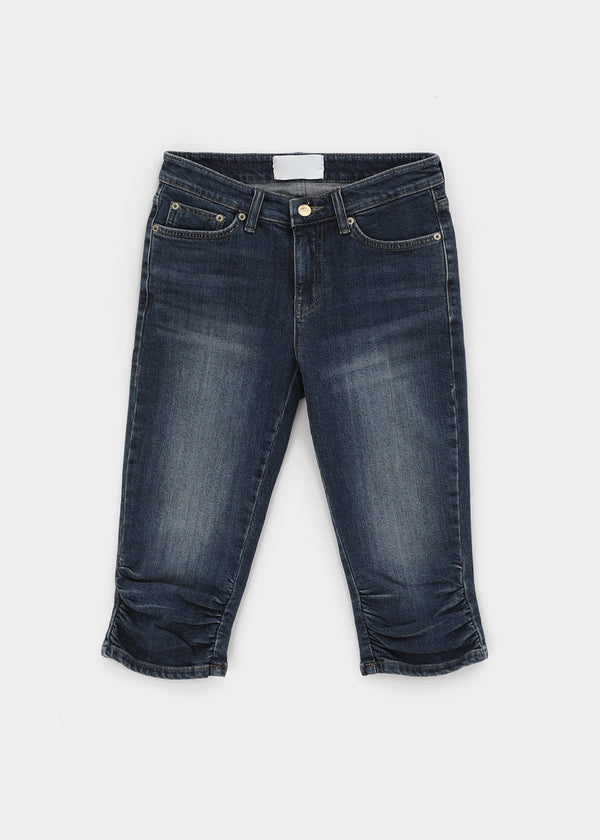 Betco Washed Shirring Capri Denim Pants