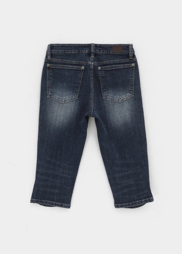 Betco Washed Shirring Capri Denim Pants